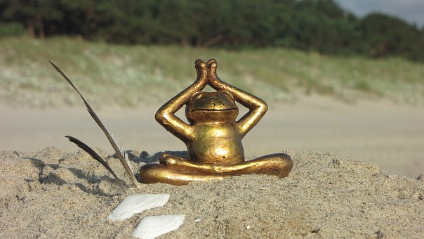 Yoga Frog Statue on beach